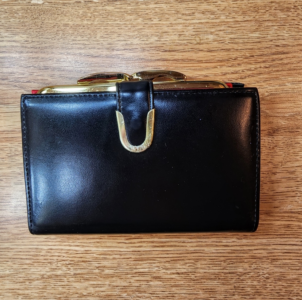 Glossy black and red leather wallet